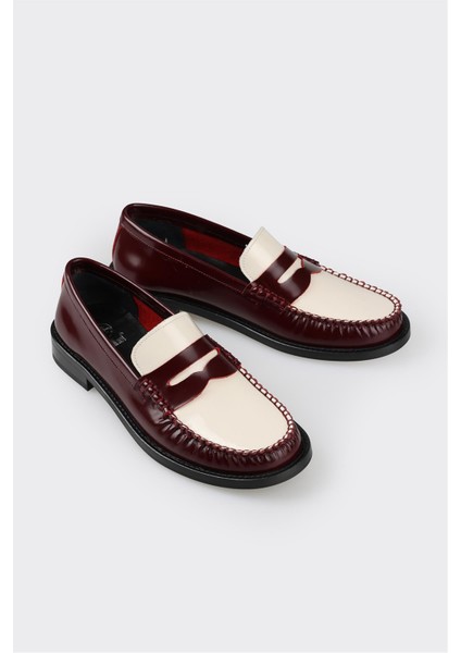 Bordo Deri Kadın Loafer