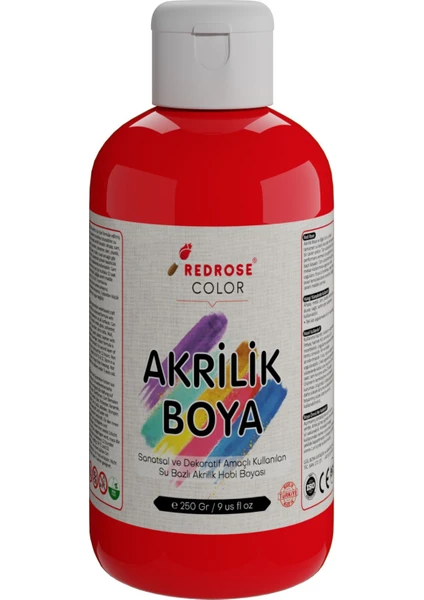 Red Rose Kırmızı Akrilik Boya 250GR Sanatsal, Dekoratif, Hobi Amaçlı, Canlı Renkler