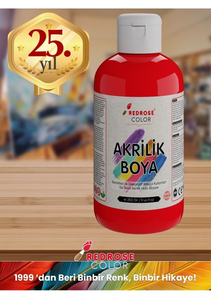 Red Rose Kırmızı Akrilik Boya 250GR Sanatsal, Dekoratif, Hobi Amaçlı, Canlı Renkler