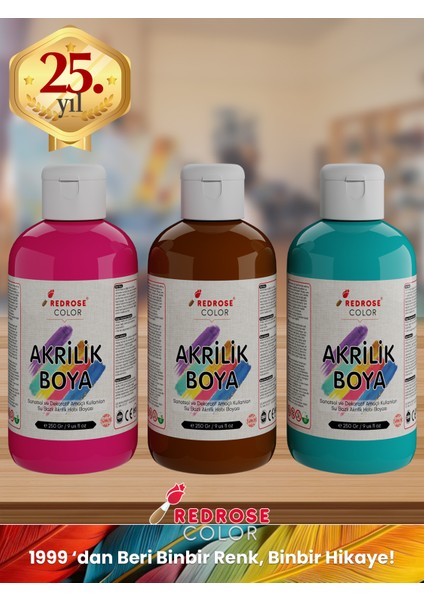 Fuşya-Turkuaz-Kahverengi Akrilik Boya 3'lü Set 3X250GR Dekoratif, Hobi Amaçlı, Sanatsal fiyatları
