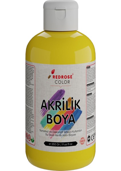 Sarı Akrilik Boya 250GR Sanatsal, Dekoratif, Hobi Amaçlı, Canlı Renkler