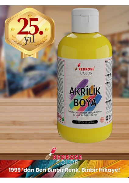 Sarı Akrilik Boya 250GR Sanatsal, Dekoratif, Hobi Amaçlı, Canlı Renkler