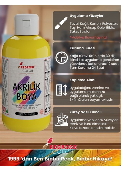 Sarı Akrilik Boya 250GR Sanatsal, Dekoratif, Hobi Amaçlı, Canlı Renkler