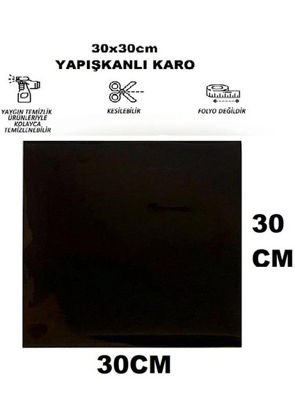 30X30 cm 1 Adet Kendinden Yapışkanlı Shiny Düz Siyah Parlak Duvar Ofis Mutfak Karosu Paneli