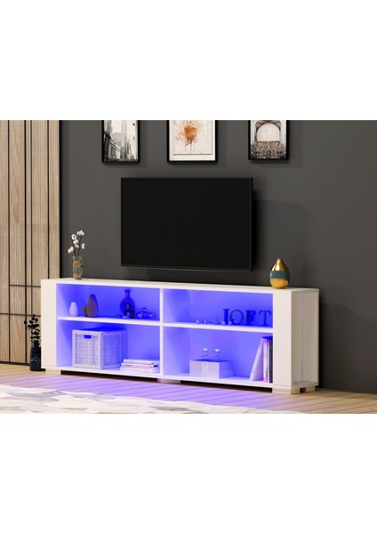 Sona LED Aydınlatmalı , Tv Sehpası (Alt Modül) Beyaz-Beyaz