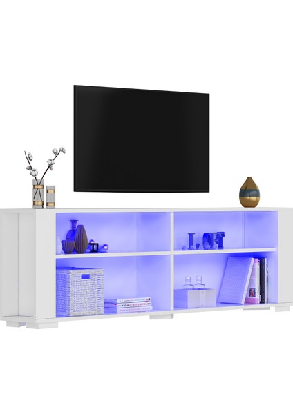 Sona LED Aydınlatmalı , Tv Sehpası (Alt Modül) Beyaz-Beyaz