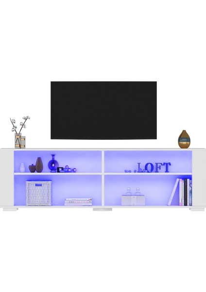 Sona LED Aydınlatmalı , Tv Sehpası (Alt Modül) Beyaz-Beyaz