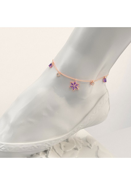 Ametist Taşlı Lotus Çiçeği Rose Gümüş Halhal fiyatları