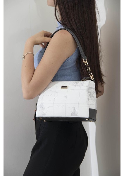 Beyaz - Antrasit SP910 Kadın Çapraz Çanta
