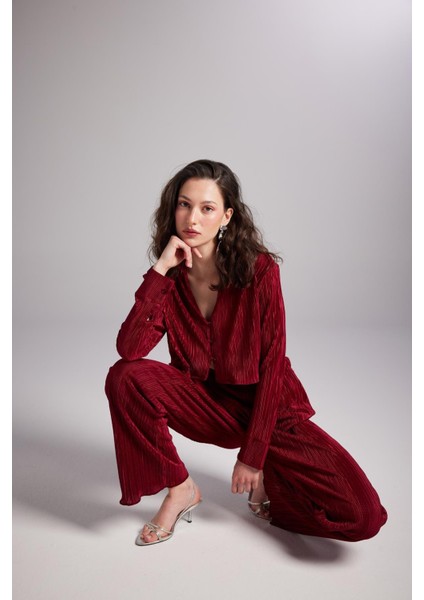 Beli Lastikli Esnek Comfy Pantolon Bordo modelleri