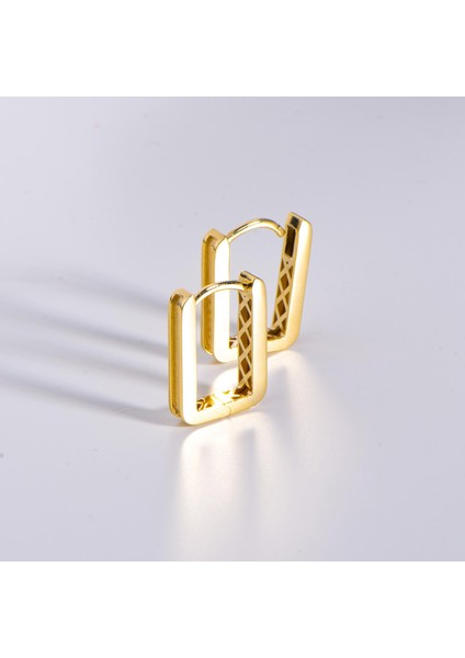 14 Ayar Italyan Dikdörtgen Kanallı Altın Küpe 3,95 gr