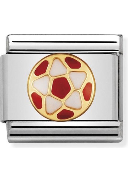 Composable Classic Dekoratif Link - Futbol Italyan - Beyaz Kırmızı Top - 18K Altın