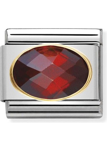 Composable Classic Dekoratif Link - Yüzey Işlemeli Oval - Kırmızı - (005 Red) 18K Altın