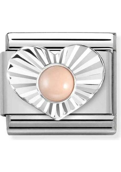 Composable Classic Dekoratif Link - Taşlar Kalp Elmas - Pembe Mercan - 925 Gümüş