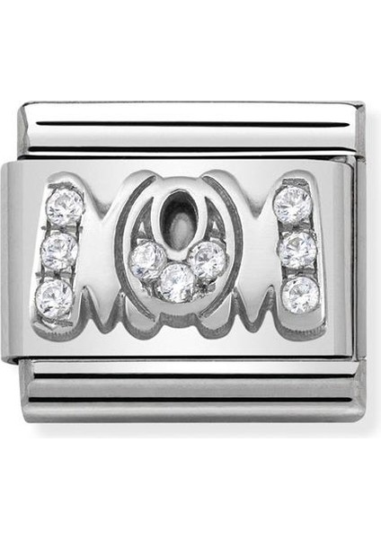 Composable Classic Dekoratif Link - Taş Kaplama - Anne - (07 Mom) 925 Gümüş Zirkon