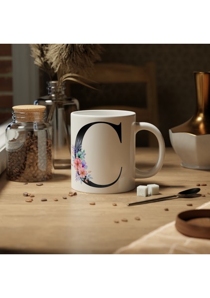 Kişiselleştirilebilir C Harfli Baskılı Premium Porselen Kupa Bardak modelleri