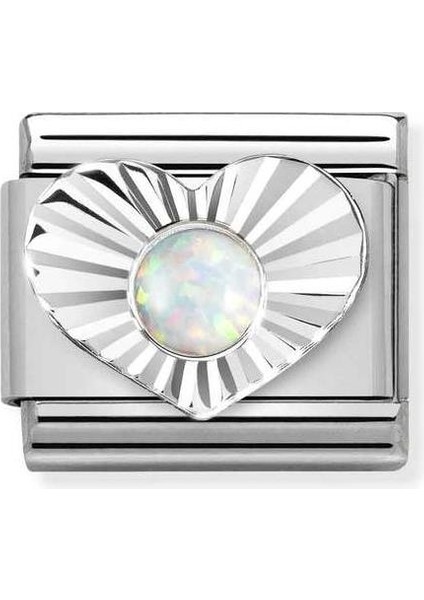 Composable Classic Dekoratif Link - Taşlar Kalp Elmas - Beyaz Opal - 925 Gümüş