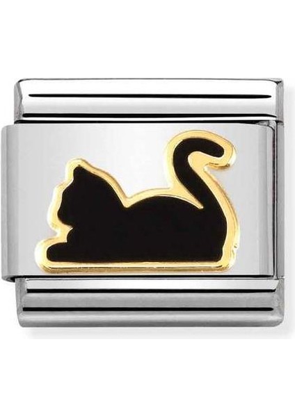 Composable Classic Dekoratif Link - Hayvanlar - Kara Kedi - 18K Altın
