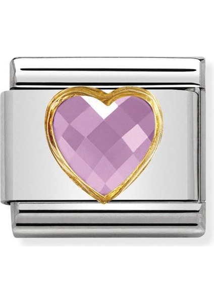Composable Classic Dekoratif Link - Yüzey Işlemeli Kalp - Pembe - (003 Pink) 18K Altın