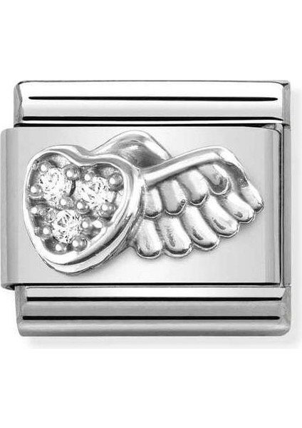 Composable Classic Dekoratif Link - Semboller - Winged Kalp Profili - 925 Gümüş Zirkon