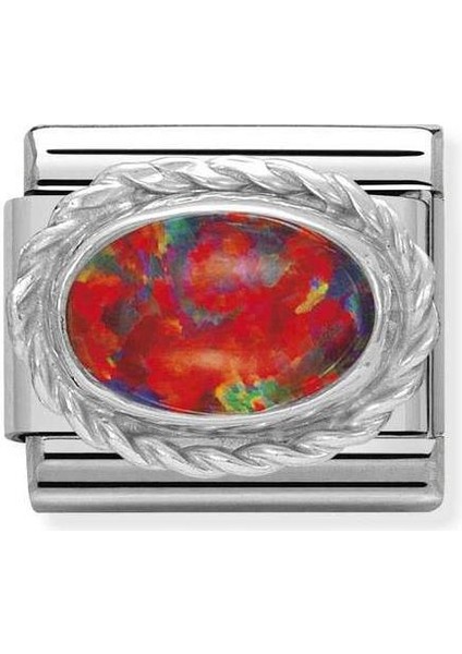 Composable Classic Dekoratif Link - Taşlar Oval - Kırmızı Opal - (08 Red Opal) 925 Gümüş