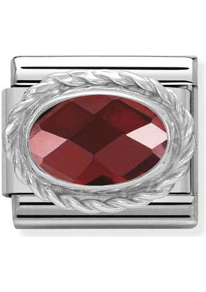 Composable Classic Dekoratif Link - Yüzey Işlemeli Oval - Kırmızı - (005 Red) 925 Gümüş