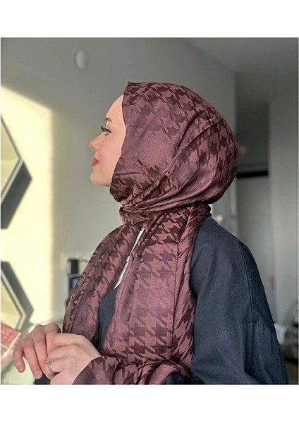 Kaz Ayağı Desenli Jakarlı Şal