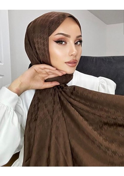 Kaz Ayağı Desenli Jakarlı Şal