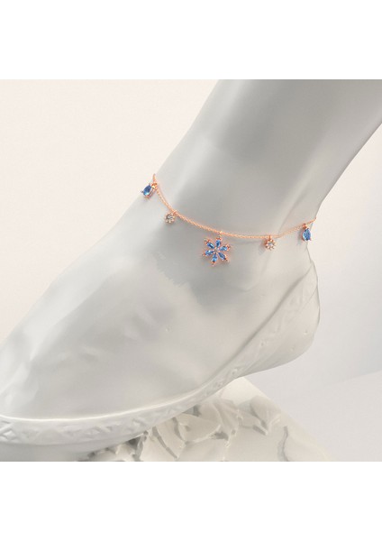 Aqua Taşlı Lotus Çiçeği Rose Gümüş Halhal fiyatları