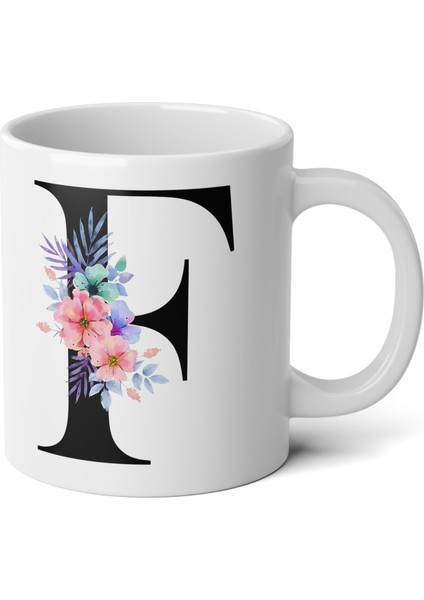 Kişiselleştirilebilir F Harfli Baskılı Premium Porselen Kupa Bardak