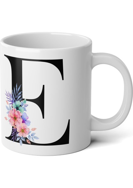 Kişiselleştirilebilir E Harfli Baskılı Premium Porselen Kupa Bardak