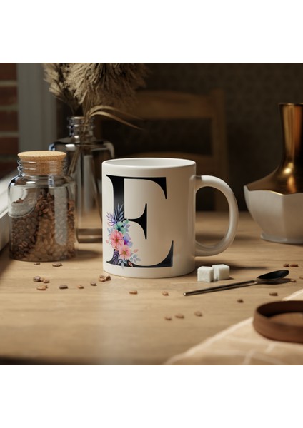 Kişiselleştirilebilir E Harfli Baskılı Premium Porselen Kupa Bardak modelleri