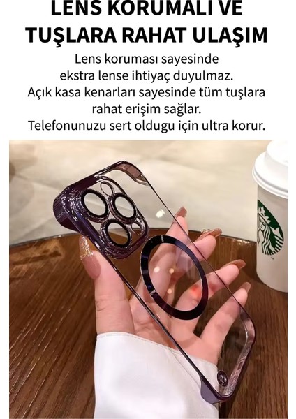 IPhone 14 Pro Max Ultra Ince Şeffaf Çerçevesiz Lens Korumalı Magsafe Şarj Destekli Umper Sert Kılıf;