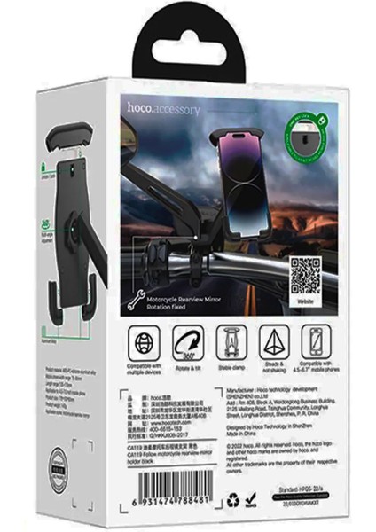 Hoco CA119 Motosiklet Dikiz Aynası Tutucusunu 4,5-7,0 Inç Telefon Uyumlu fiyatları