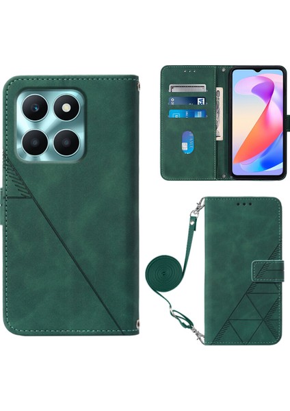 Honor X6A ile Uyumlu Tam Korumalı Yumuşak Pu Deri Kapaklı Cüzdan Telefon Kılıfı, Kart Tutuculu ve Uzun Askılı (Yurt Dışından)