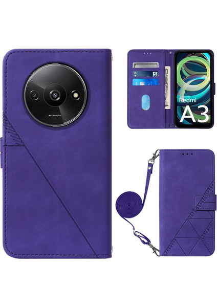 Xiaomi Redmi A3 ile Uyumlu Tam Korumalı Yumuşak Pu Deri Kapaklı Cüzdan Telefon Kılıfı, Kart Tutuculu ve Uzun Askılı (Yurt Dışından)