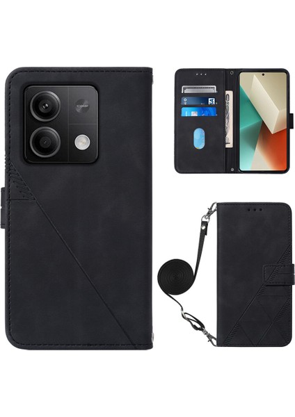 Xiaomi Redmi Note 13 5g ile Uyumlu Tam Korumalı Yumuşak Pu Deri Kapaklı Cüzdan Telefon Kılıfı, Kart Tutuculu ve Uzun Askılı (Yurt Dışından)