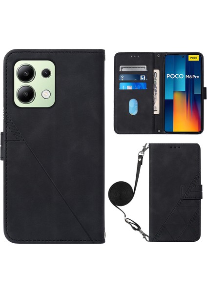 Xiaomi Redmi Note 13 Pro 4g ile Uyumlu Tam Korumalı Yumuşak Pu Deri Kapaklı Cüzdan Telefon Kılıfı, Kart Tutuculu ve Uzun Askılı (Yurt Dışından)