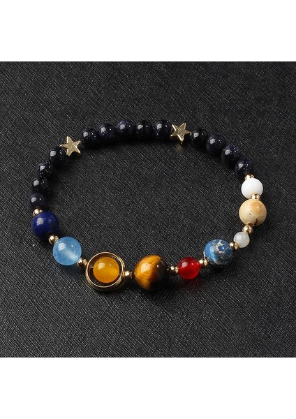 23CM-9.06INÇ Tarzı No.10 Boyutu Galaxy Güneş Sistemi Bilezik Erkekler Evren Dokuz Gezegenler Doğal Taş Yıldız Toprak Ay Kadınlar Için Bilezikler Moda Çift Takı (Yurt Dışından)