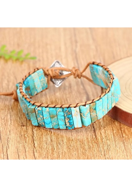 No.3 Boyutu Şık Çok Renkli Doğal Taş Deri Tibet Çingene Ayarlanabilir Bilezik Boncuk Deri Wrap Bilezik Takı Koleksiyonu (Yurt Dışından)