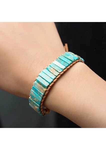 No.3 Boyutu Şık Çok Renkli Doğal Taş Deri Tibet Çingene Ayarlanabilir Bilezik Boncuk Deri Wrap Bilezik Takı Koleksiyonu (Yurt Dışından)