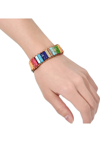 No.3 Boyutu Şık Çok Renkli Doğal Taş Deri Tibet Çingene Ayarlanabilir Bilezik Boncuk Deri Wrap Bilezik Takı Koleksiyonu (Yurt Dışından)