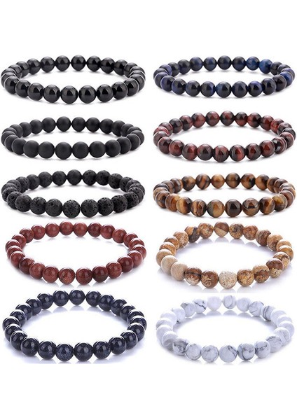 Beyaz Boncuklu Bilezik 8mm Doğal Taş Lava Kaplan Gözü Siyah Oniks Mat Şifa Boncuk Bileklik Streç Charm Yoga Kadın Erkek Takı Için (Yurt Dışından) fırsatları