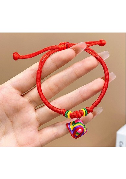 F Bebek Çocuklar Için Basit Tatlı Şanslı Kırmızı Konu Bilezikler El Dokuması Kırmızı Renkler Bells Örgü Halat Bileklik (Yurt Dışından)