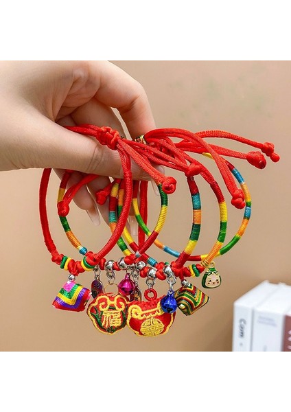 F Bebek Çocuklar Için Basit Tatlı Şanslı Kırmızı Konu Bilezikler El Dokuması Kırmızı Renkler Bells Örgü Halat Bileklik (Yurt Dışından) modelleri