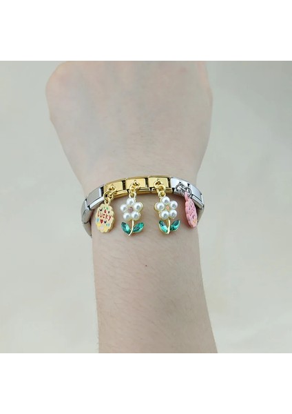 A Ha Yeni Moda Çiçek Şanslı Italyan Charm Bağlantılar Fit 9mm Bilezik Paslanmaz Çelik Dıy Takı Yapımı DJ646 (Yurt Dışından)