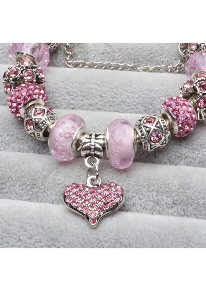 18CM Tarzı No.19 Boyutu Harika Boncuk Sevgililer Günü Hediyesi Kadın Mücevheratı Bakır Gümüş Kaplama Dıy Kristal Kadınlar Için Uygun Bilezik Pembe Aşk (Yurt Dışından) indirimleri