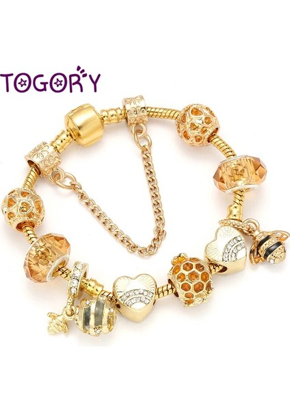 21CM Tarzı GD026 Togory Otantik Altın Renk Arılar Dangles Charm Bilezik Beyaz Kristal Boncuklar Güzel Bilezik Kadınlar Çocuklar Için Doğum Günü Hediyeleri (Yurt Dışından) fiyatları
