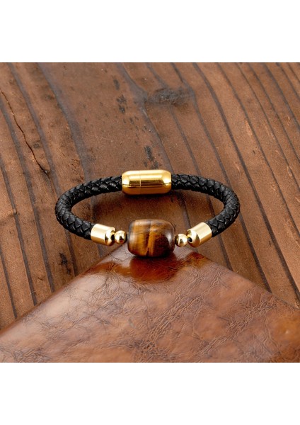 Renk Stili BXXGM1042-9 2021 Yeni Ol Stil Doğal Silindirik Kaplan Gözü Taş Akik Taş Örgülü Deri Halat Enerji Bilezik Paslanmaz Çelik Çift (Yurt Dışından) fırsatları