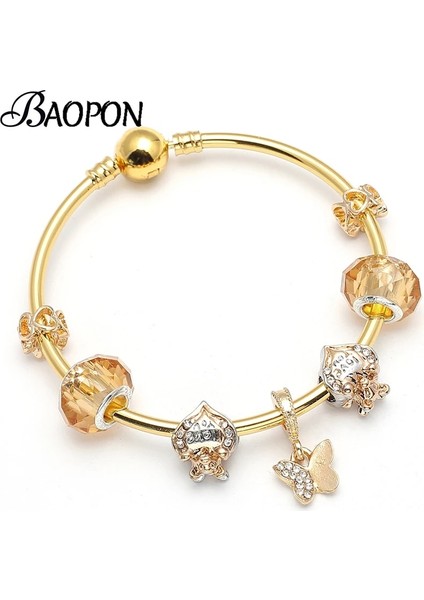 21CM Tarzı No.4 Boyutu Baopon Altın Renk Kalp Boncuk Charm Bilezikler Kelebek Kolye ile Kadınlar Takı Için Bilezik ve Bilezikler Uyar (Yurt Dışından) fiyatları
